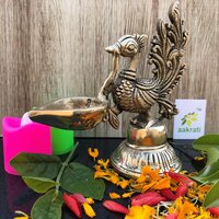 Aakrati Table Diya - Peacock Oil lamp - Metal Brass Antique Finish Worship - Prayer Deepak