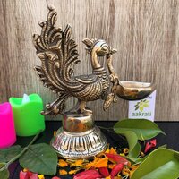 Aakrati Table Diya - Peacock Oil lamp - Metal Brass Antique Finish Worship - Prayer Deepak