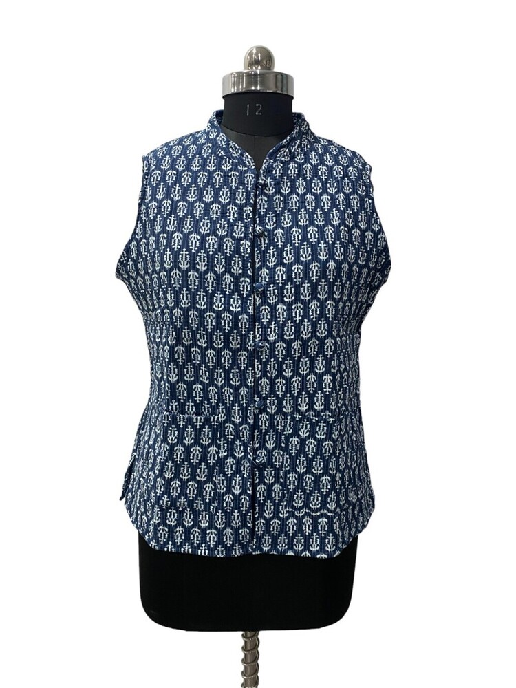 Cotton Quilted Indigo Printed Short Jacket