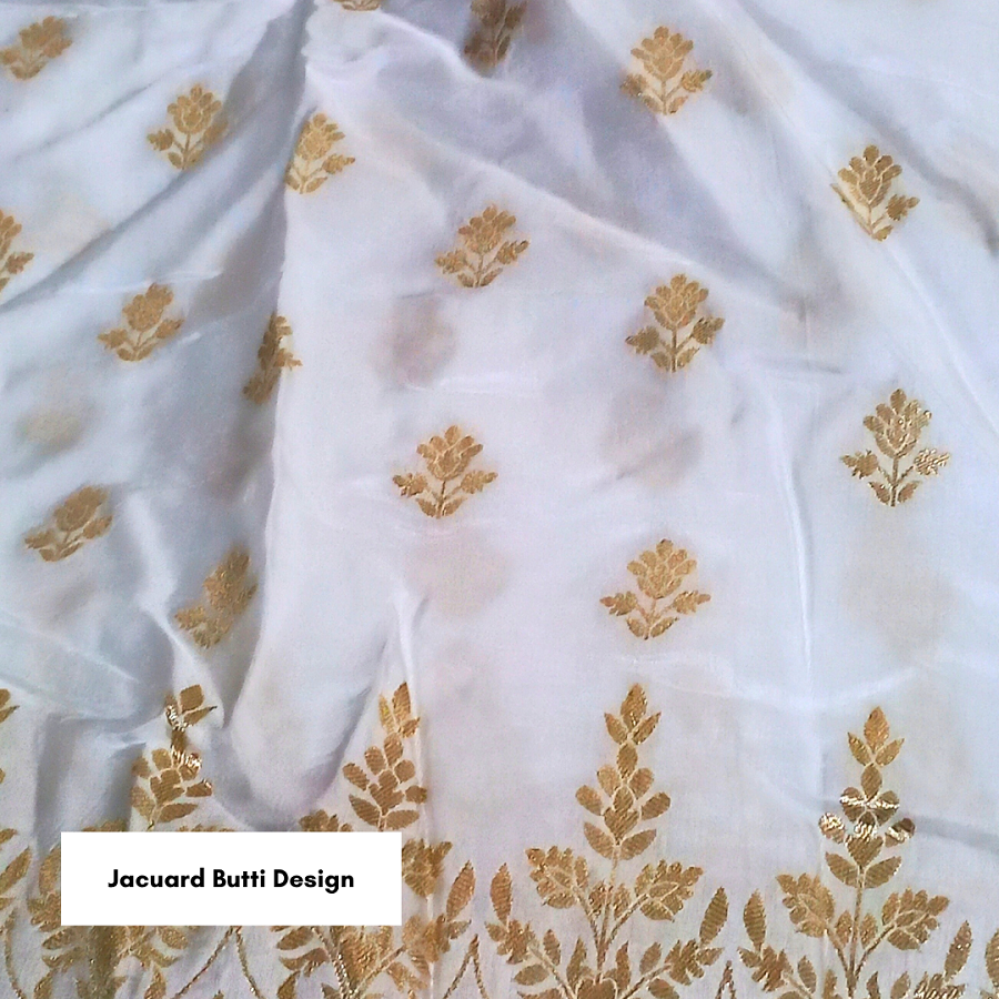 Premium Dyeable Jacquard Butti Fabric with Heavy Border a   Dola Silk