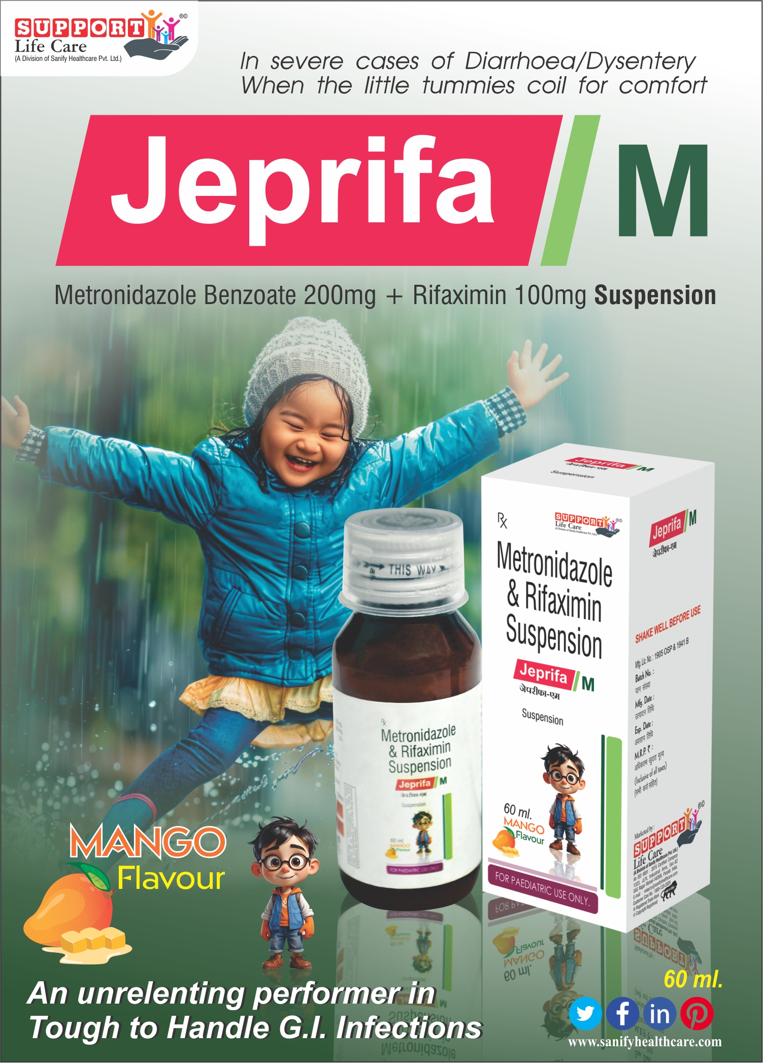 JEPrifa-M - Antibiotic Medicine for Infectious Diarrhea | Kills Harmful Bacteria, Reduces Diarrhea Symptoms, Supports Intestinal Health