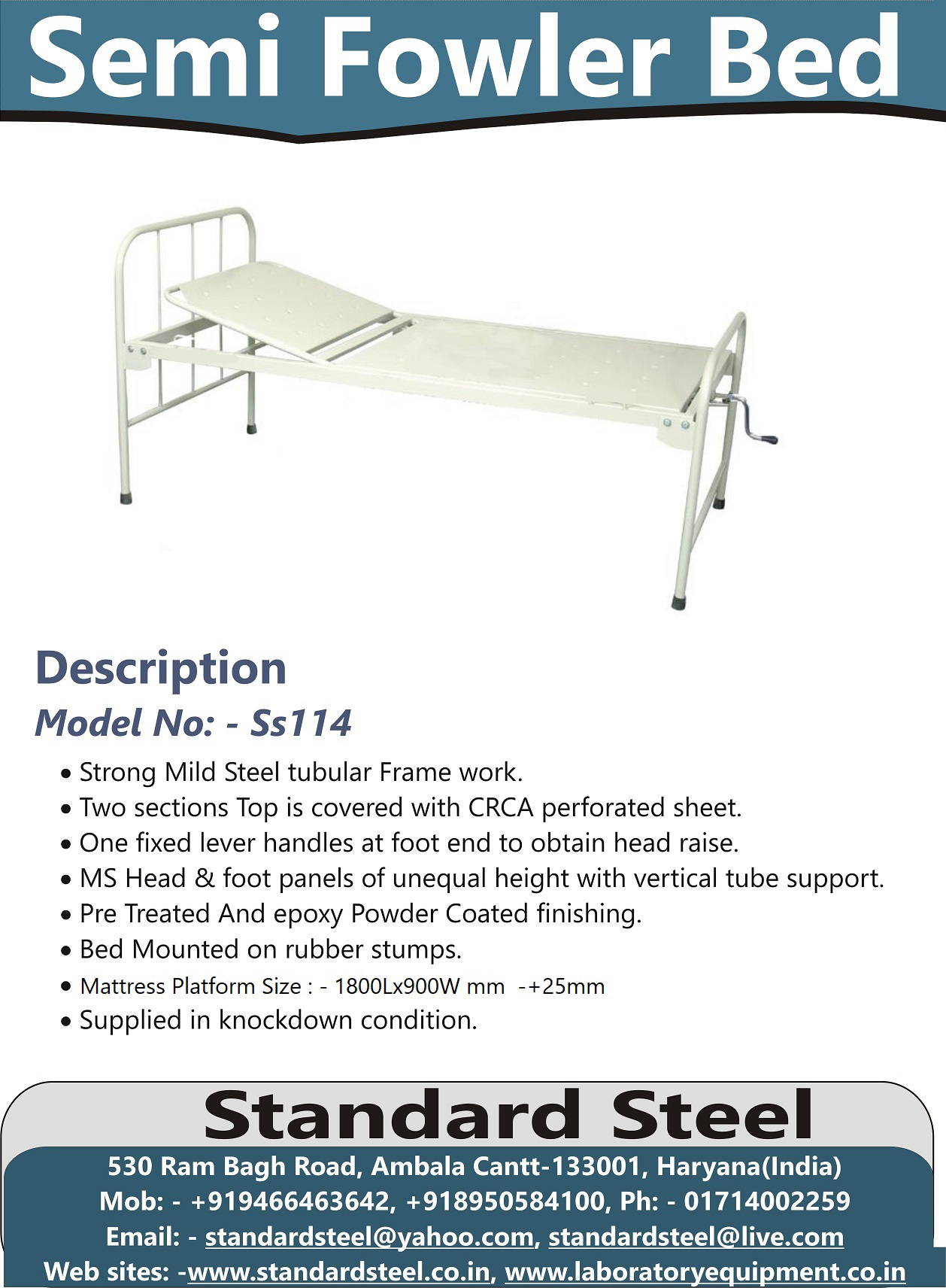 Hospital Patient Bed with Adjustable Backrest