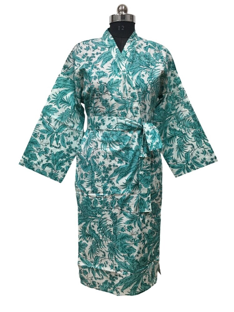 Long Screen Printed Cotton Kimono