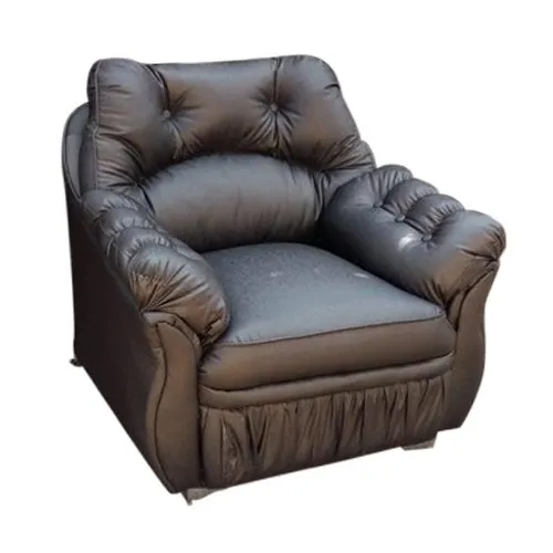 Brown Leather Single Seater Sofa - Assembly: No Assembly Required