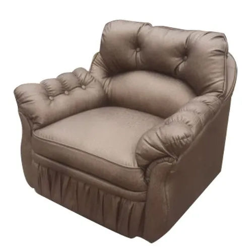 Beige Leather Single Seater Sofa - Assembly: No Assembly Required