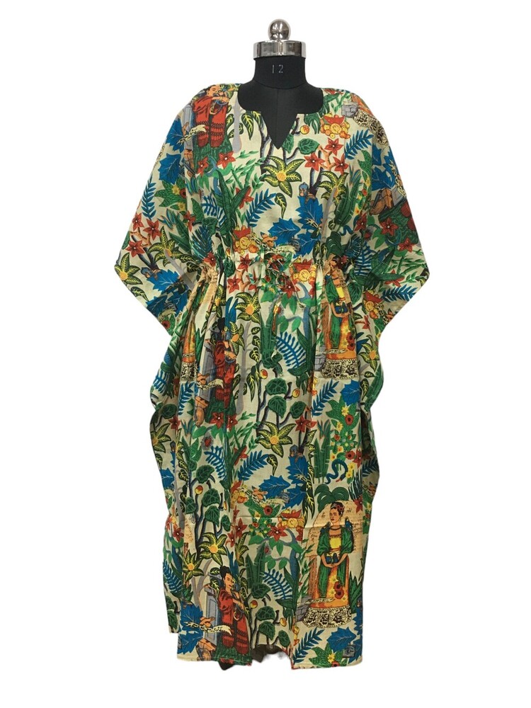 Cotton Screen Printed Long Kaftan - Color: Multicolor
