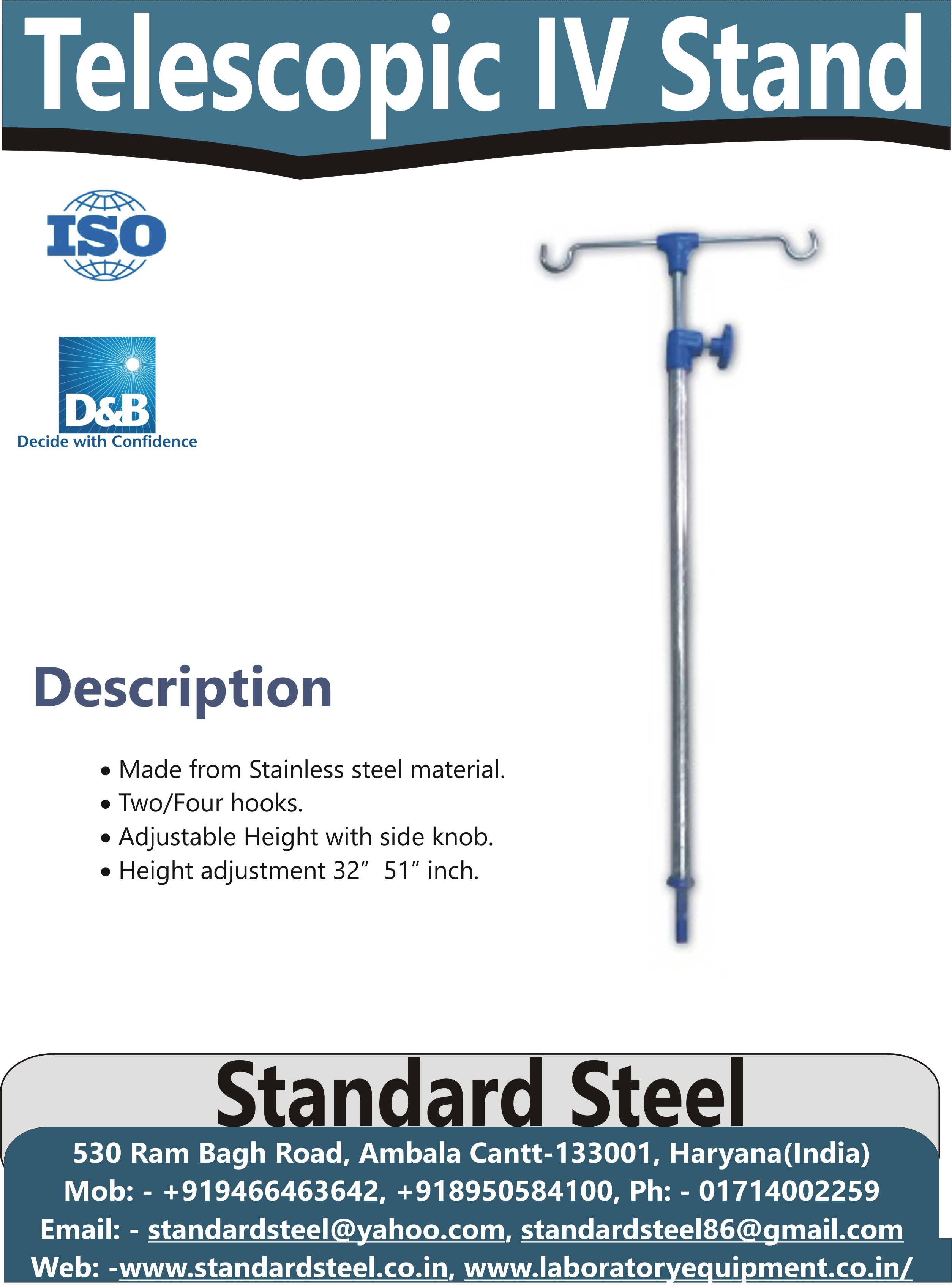 Hospital Telescopic IV Stand