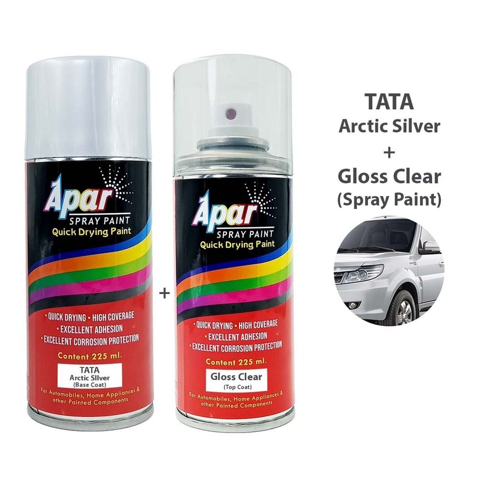 Apar Spray Paint Arctic Silver (Rc Colour Name) + Gc Compatible For Tata Cars -225 Ml (Pack Of 2-Pcs) - Physical Form: Liquid