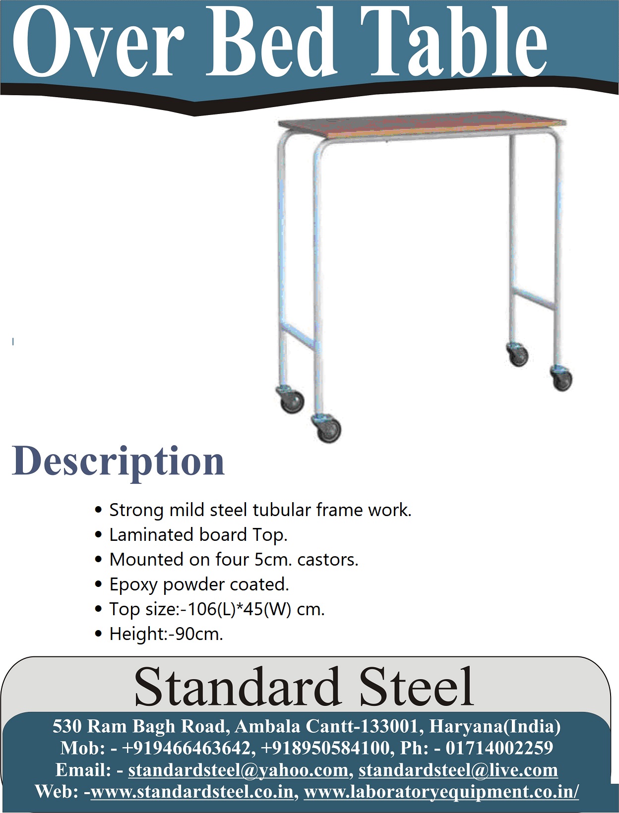 Cardiac Over Bed Table For Patients