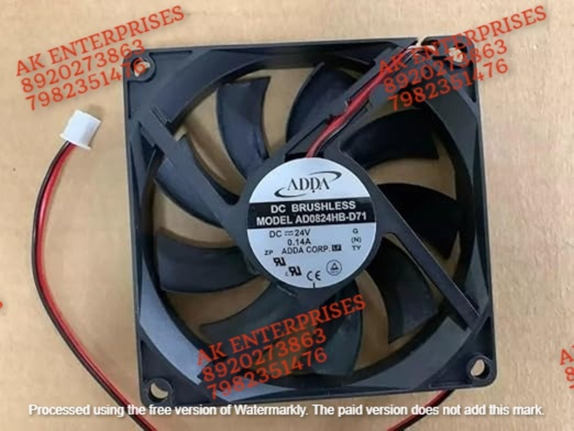 ADDA AD0824HB-D71 Axial Fan 24V-0.14A DC Brushless Air Cooling Fan 3200 RPM 80 * 80 * 15mm 2-Wire