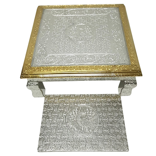 German Silver Chowki - High-Quality Brass with Polished Finishing | Durable, Easy to Clean, Elegant Modern Indian Arts Design