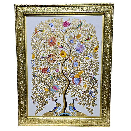 Square Golden Tree Hand Canvas Painting Brass Frame - Frame Color: Different Available