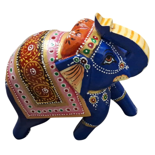 Wooden Hand Painted Elephant - Finish: Polished