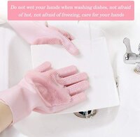 CherryBox Silicone Dish Washing Gloves, Silicon Cleaning Gloves, Silicon Hand Gloves for Kitchen Dishwashing and Pet Grooming, Great for Washing Dish, Car, Bathroom (1 Pair)