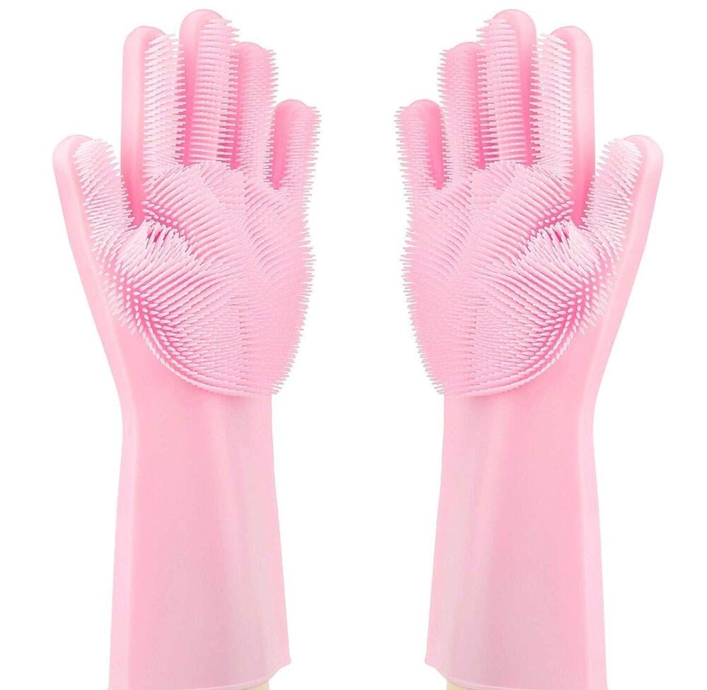 Cherrybox Silicone Dish Washing Gloves - Others Material, Standard Size, Pink Color | Versatile For Kitchen Dishwashing And Pet Grooming, Ideal For Cleaning Dishes, Cars, And Bathrooms