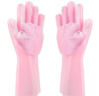 CherryBox Silicone Dish Washing Gloves, Silicon Cleaning Gloves, Silicon Hand Gloves for Kitchen Dishwashing and Pet Grooming, Great for Washing Dish, Car, Bathroom (1 Pair)