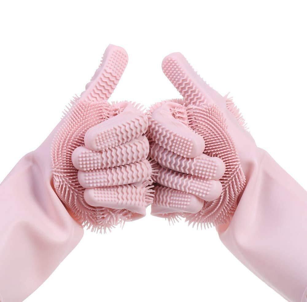 Cherrybox Silicone Dish Washing Gloves - Others Material, Standard Size, Pink Color | Versatile For Kitchen Dishwashing And Pet Grooming, Ideal For Cleaning Dishes, Cars, And Bathrooms