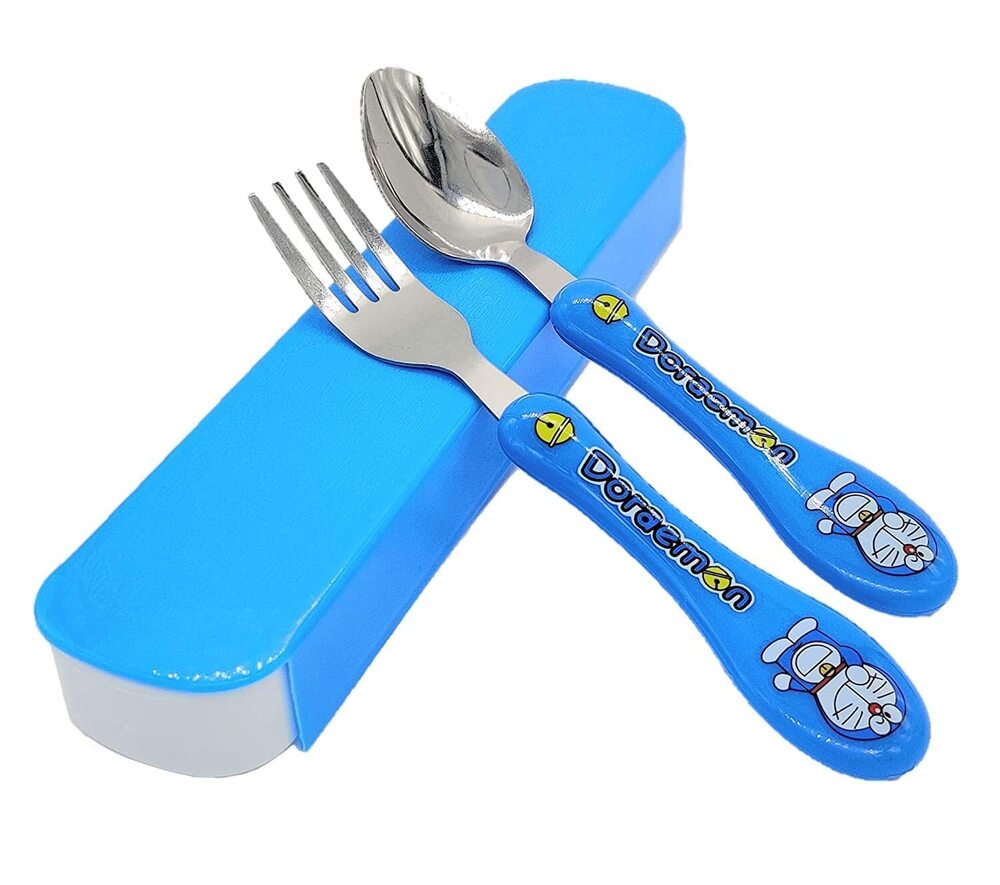 Kapo Spoon & Fork Set - Stainless Steel With Carry Case For Kids With Cute Character - Color: Multi Color