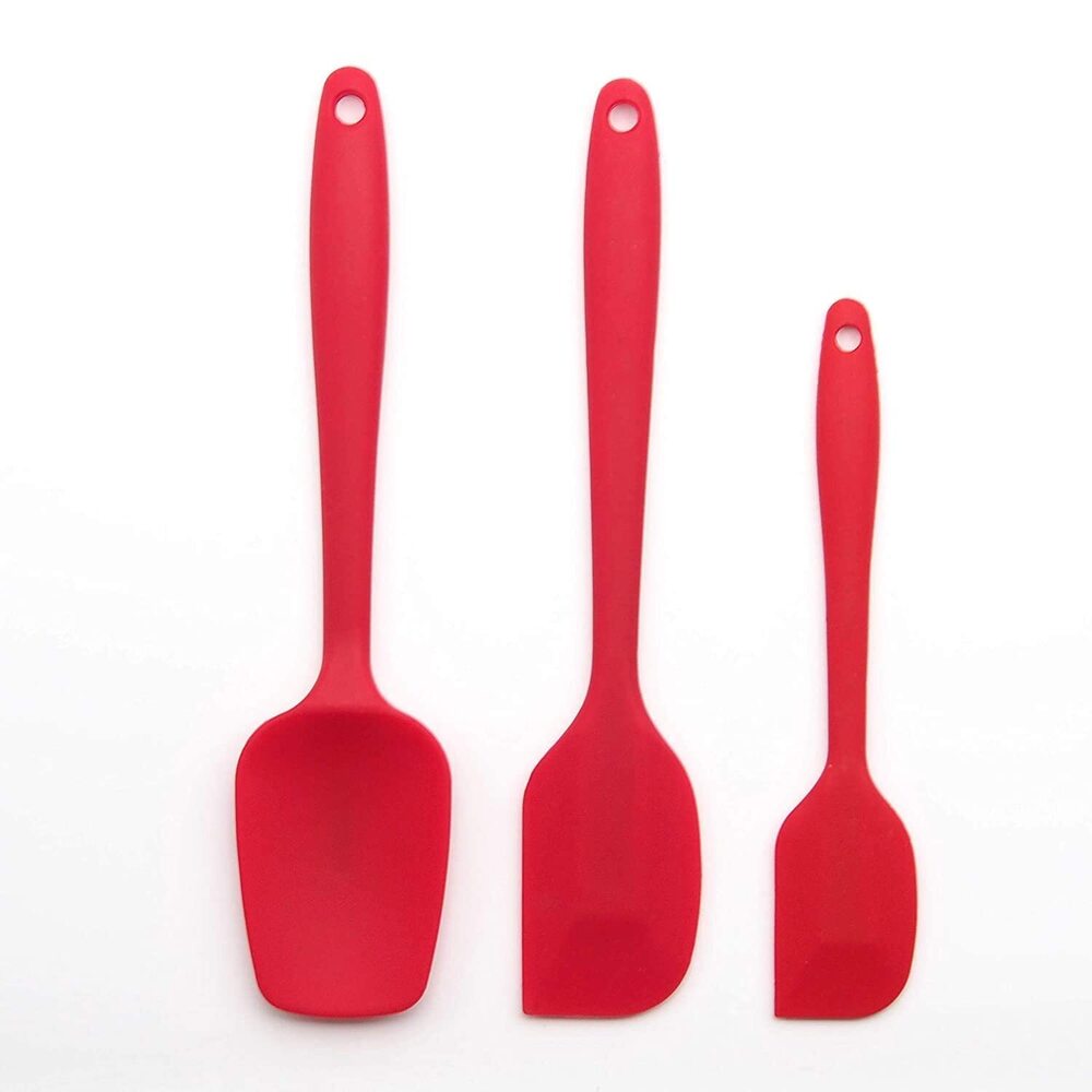 Cherrybox On The House Silicone Spatula Set 3-Piece Heat-Resistant Baking Spoon & Spatulas, Silicone Turner Spatula, Non-Stick Cooking Baking And Mixing (Red) - Color: Red