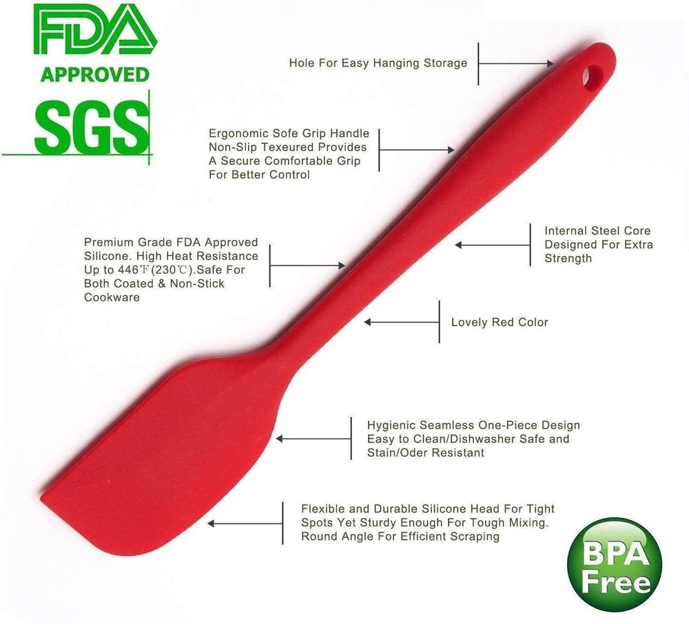 Cherrybox On The House Silicone Spatula Set - Red Color, Standard Size | 3-piece Heat-resistant Non-stick Baking & Mixing Utensils