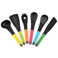 CherryBox Non-Stick Cookware - Nylon Kitchen Ladle Set with Rotating Stand - 6 pcs (Multicolour)