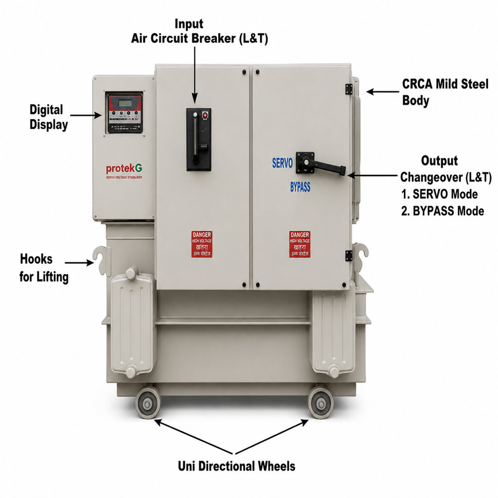 340 Vac Three Phase Servo Voltage Stabilizer - Frequency (Mhz): 47Hz To 53 Hz Hertz (Hz)