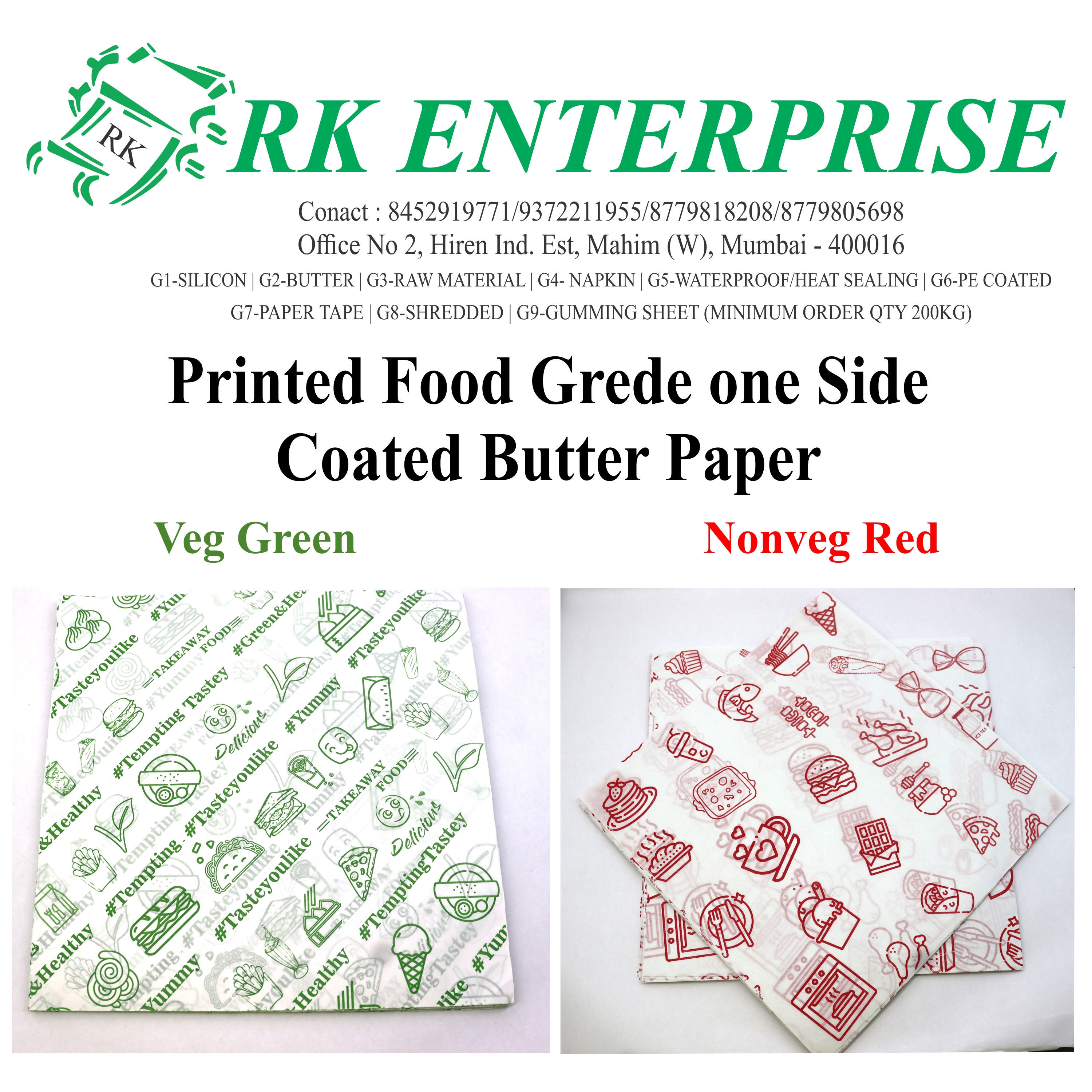Printed Food Grade One Side Coated Paper 40 Gsm - Color: As Per Cstomer Requirement