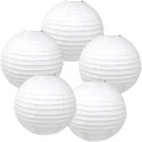 14 Inch Round Hanging Ball Paper Lantern - 12 Inches, White Paper, Designer Pattern, Electric Powered, Ideal For Indoor & Outdoor Use