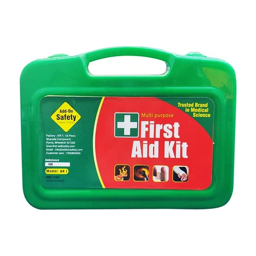 AK-I First Aid Kit - Durable Plastic, Solid Form, Green Color | Reusable, Compact Design, Essential Medical Supplies for Home and Outdoor Use