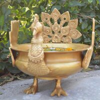 Festive Decoration Brass Metal Home/Event Decor Hand Carved Urli/Pot