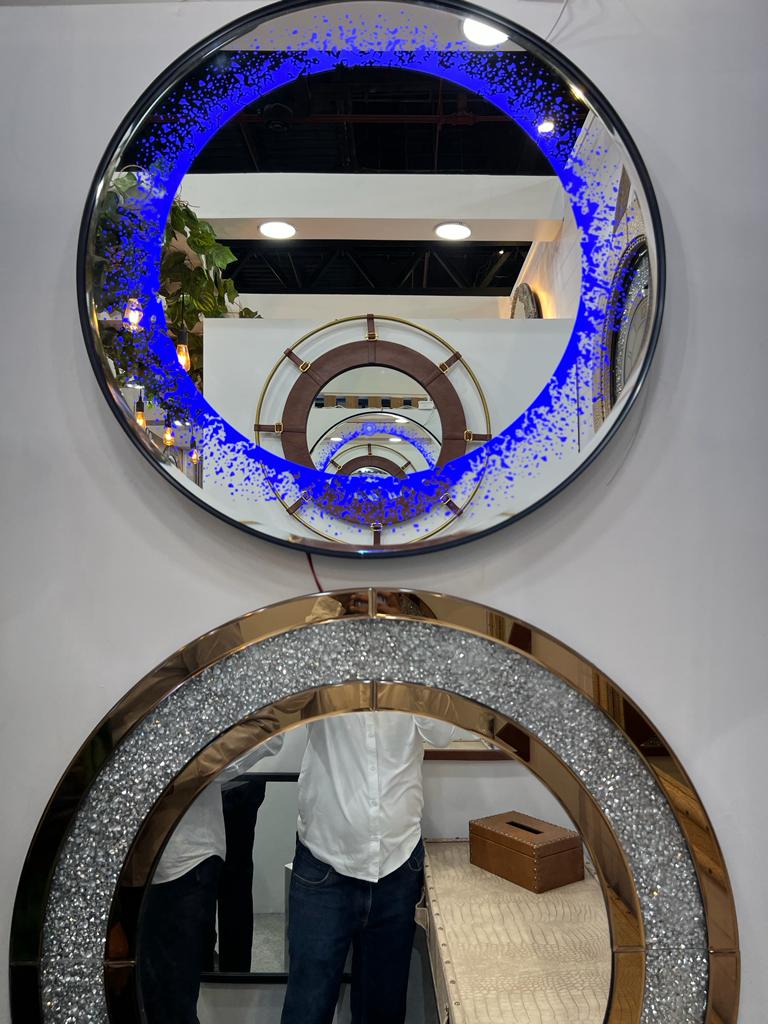 Designer Glass Mirror - Premium Quality Glass, Unique Abstract Shapes , Luxurious Custom Frames, Intricate Etched Patterns