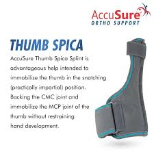 Accusure Adjustable Thumb Spica Splint - Breathable Material, One Size Fits Most, Black Color | Lightweight Design, Customizable Fit For Enhanced Support