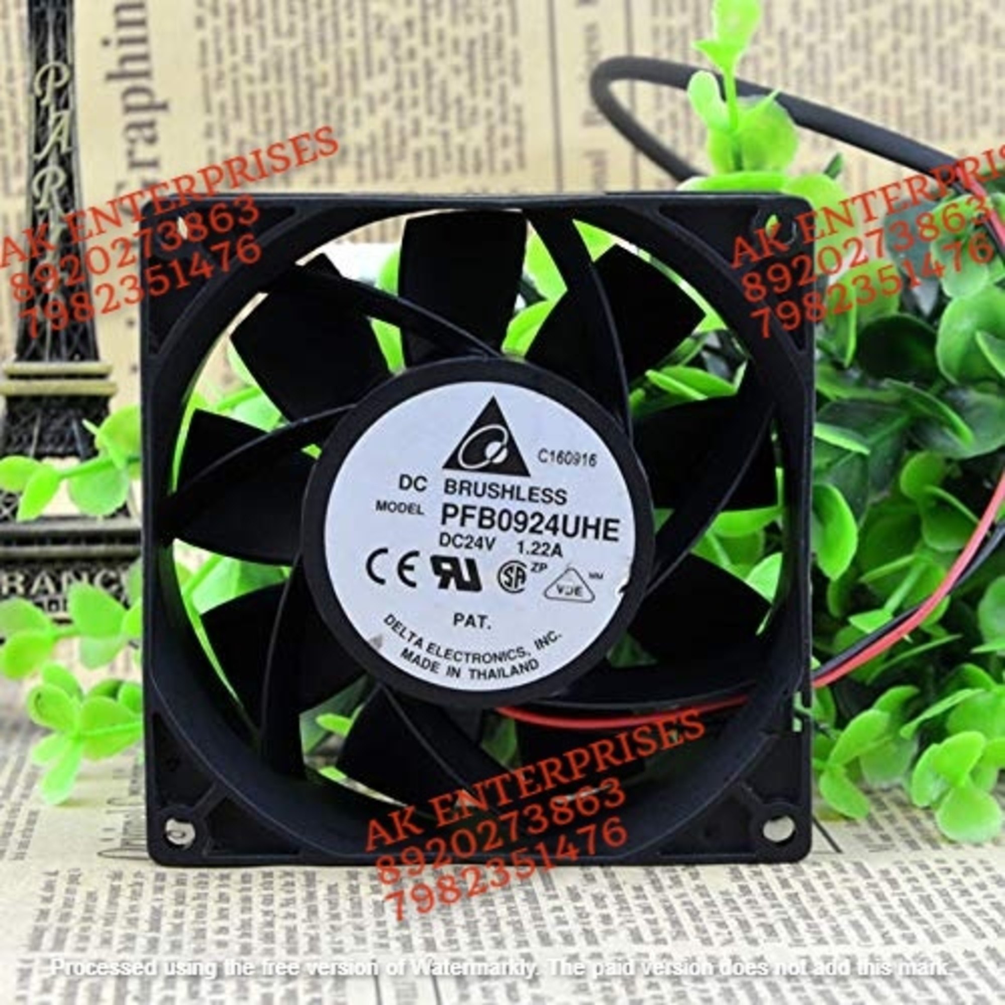 Delta PFB0924UHE Axial Fan 24V-1.22A DC Brushless Air Cooling Fan 7000 RPM 92 * 92 * 38mm 2-Wire