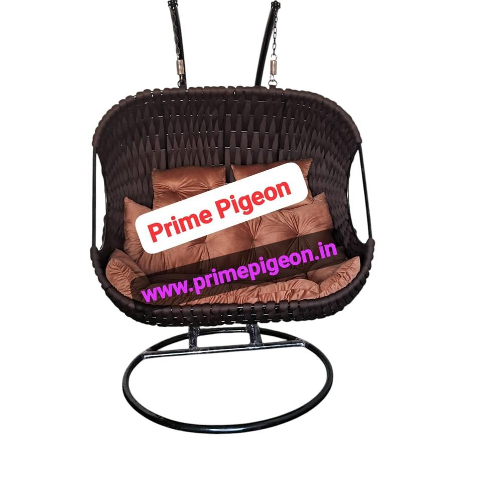 Brown Color Braided Rope Swing Chair Two Seater with Sandy Brown Cushion