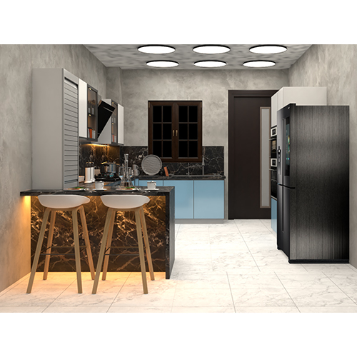 L Shaped Modular Kitchen (Blue)