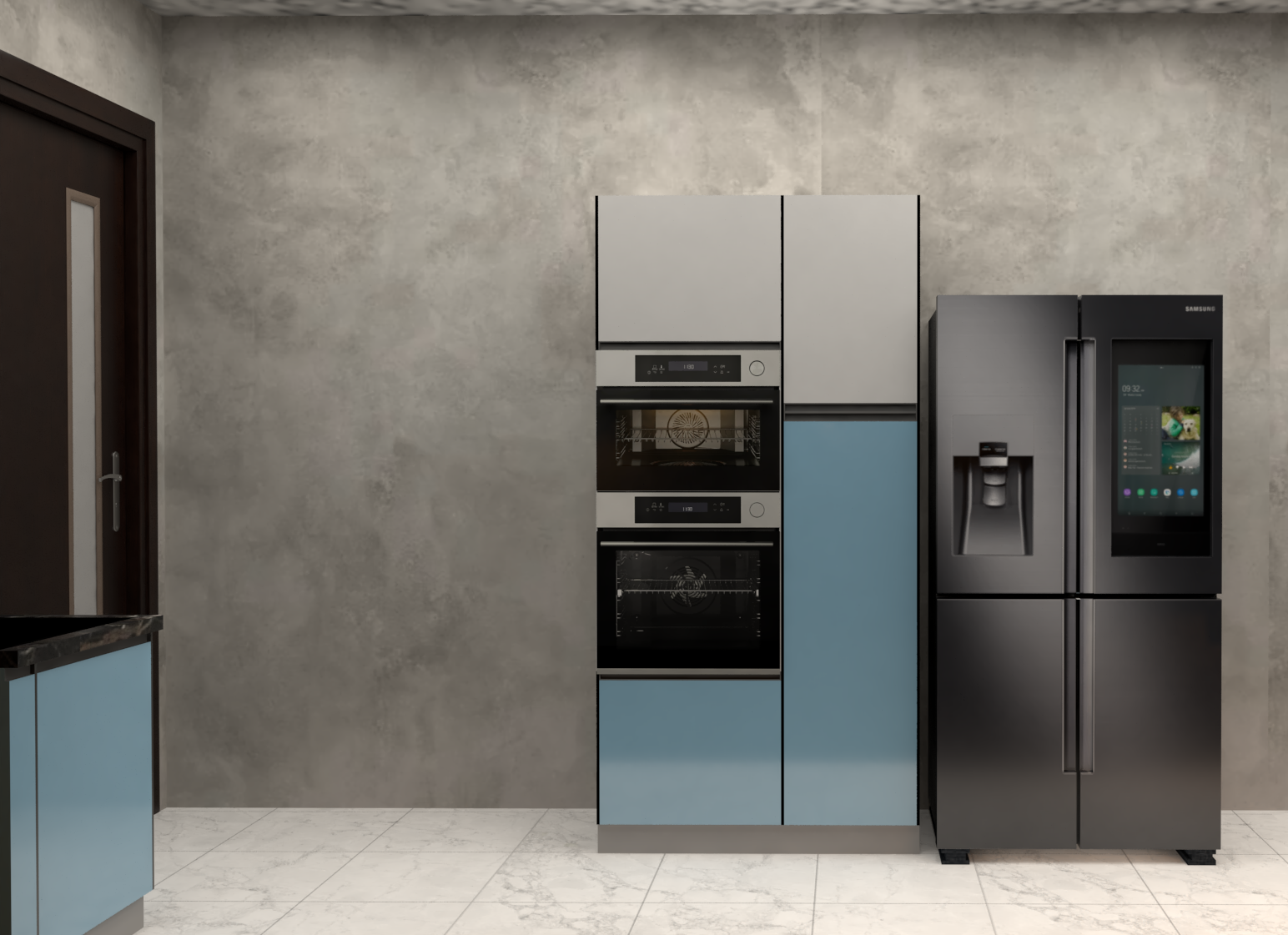 L Shaped Modular Kitchen (Blue) - Brand Name: Jindal Steel