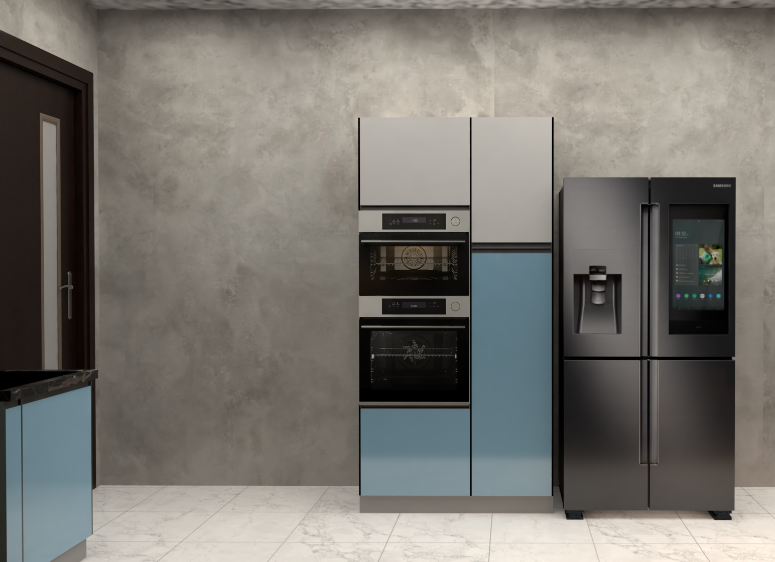 L Shaped Modular Kitchen (Blue)