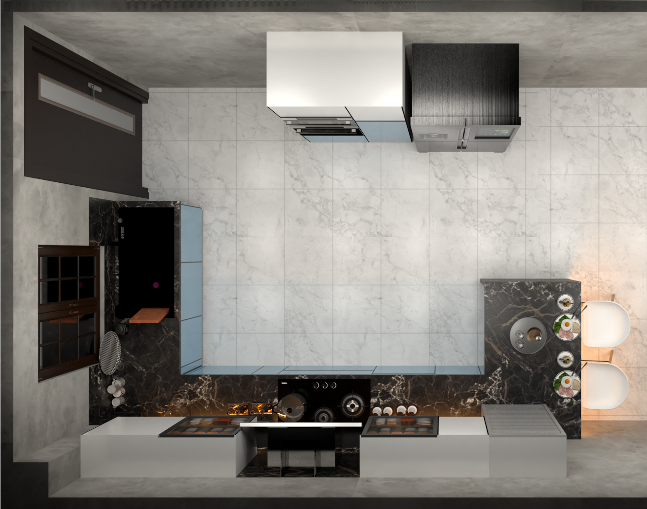L Shaped Modular Kitchen (Blue) - Brand Name: Jindal Steel