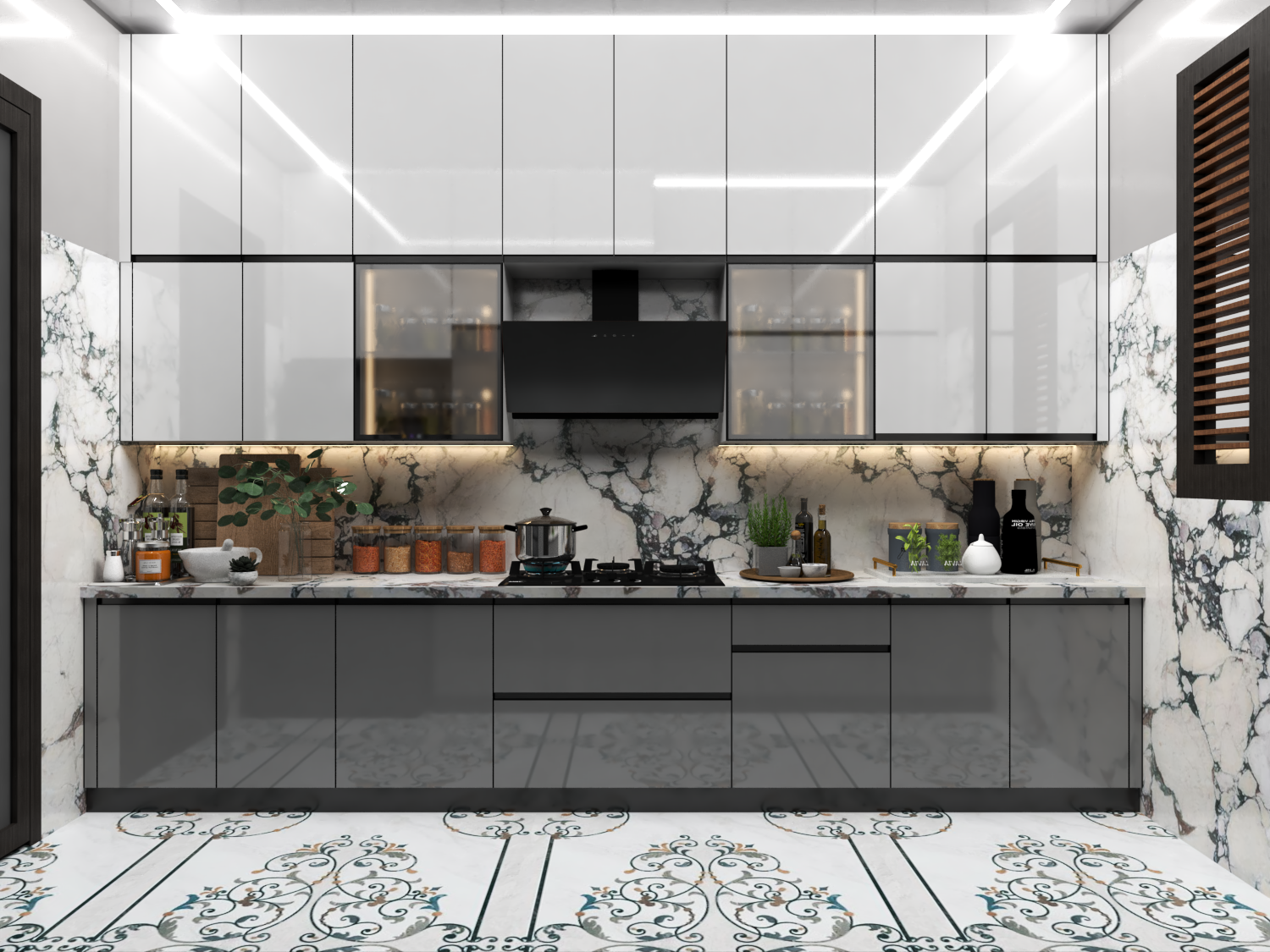 Parallel Modular Kitchen (White/grey) - Brand Name: Jindal Steel