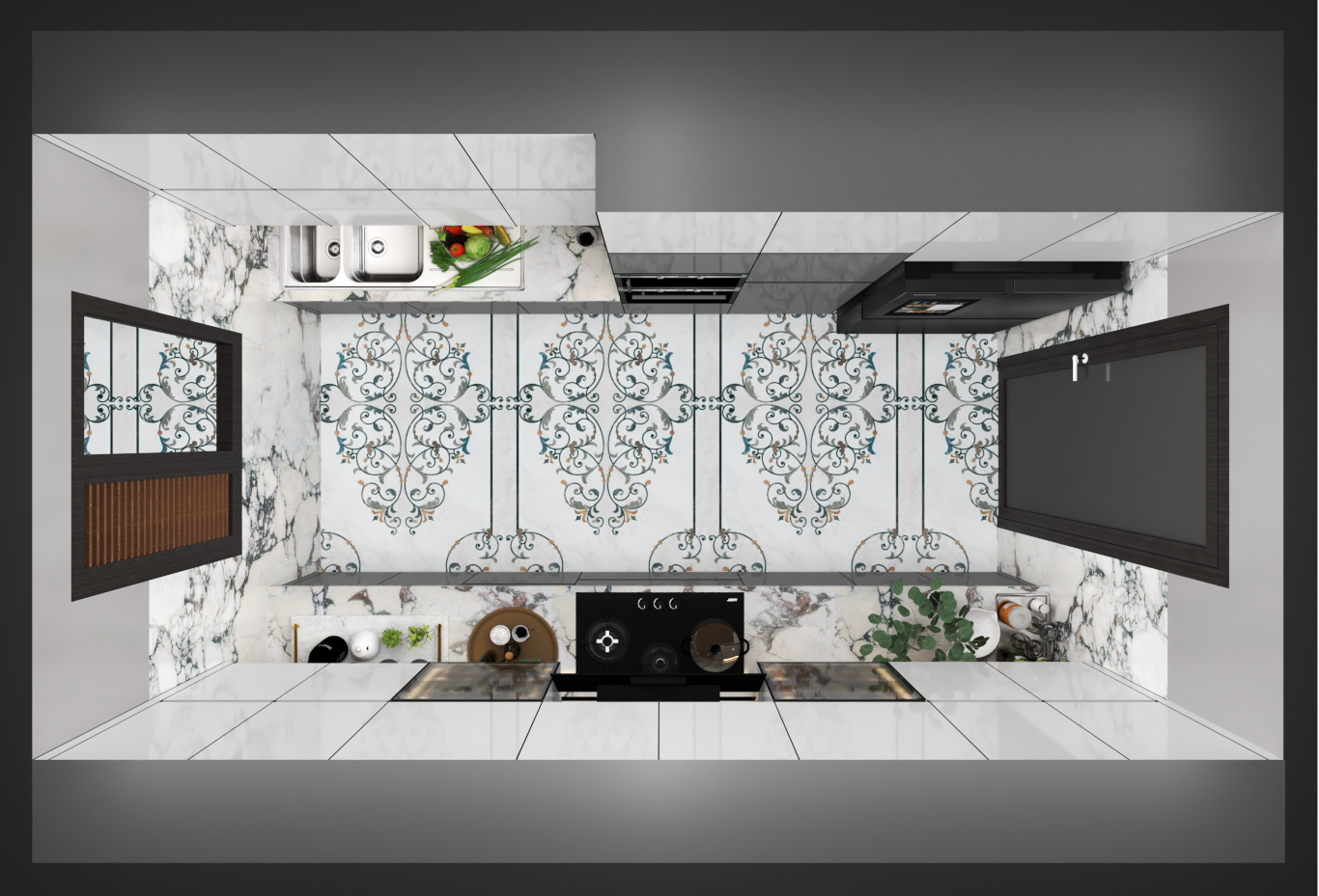 Parallel Modular Kitchen (White/grey) - Brand Name: Jindal Steel