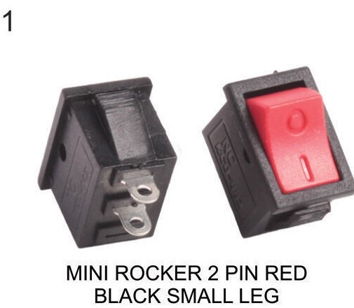 Mini Rocker 2 Pin Red Black Small Leg - Contact Resistance: 250V 6Amp Volt Per Ampere (V/A)