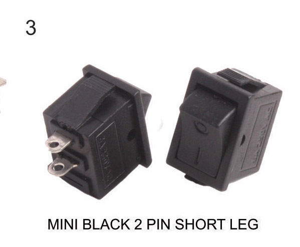 Mini Rocker  Black 2 Pin Short Leg - Contact Resistance: 250V 6Amp Volt Per Ampere (V/A)