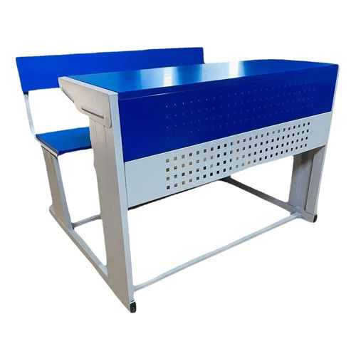 Dual Desk School Bench - Color: Blue And White