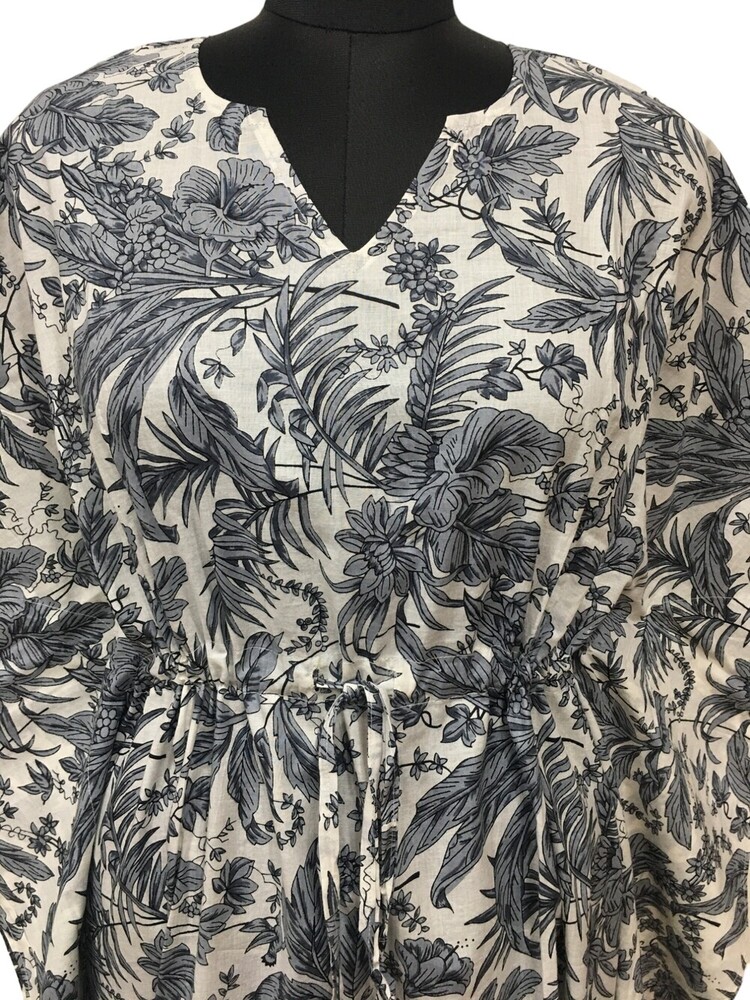 Cotton Long Kaftan - Free Size Multicolor Screen Printed Design | Washable, Breathable, All Season Casual Wear For Women