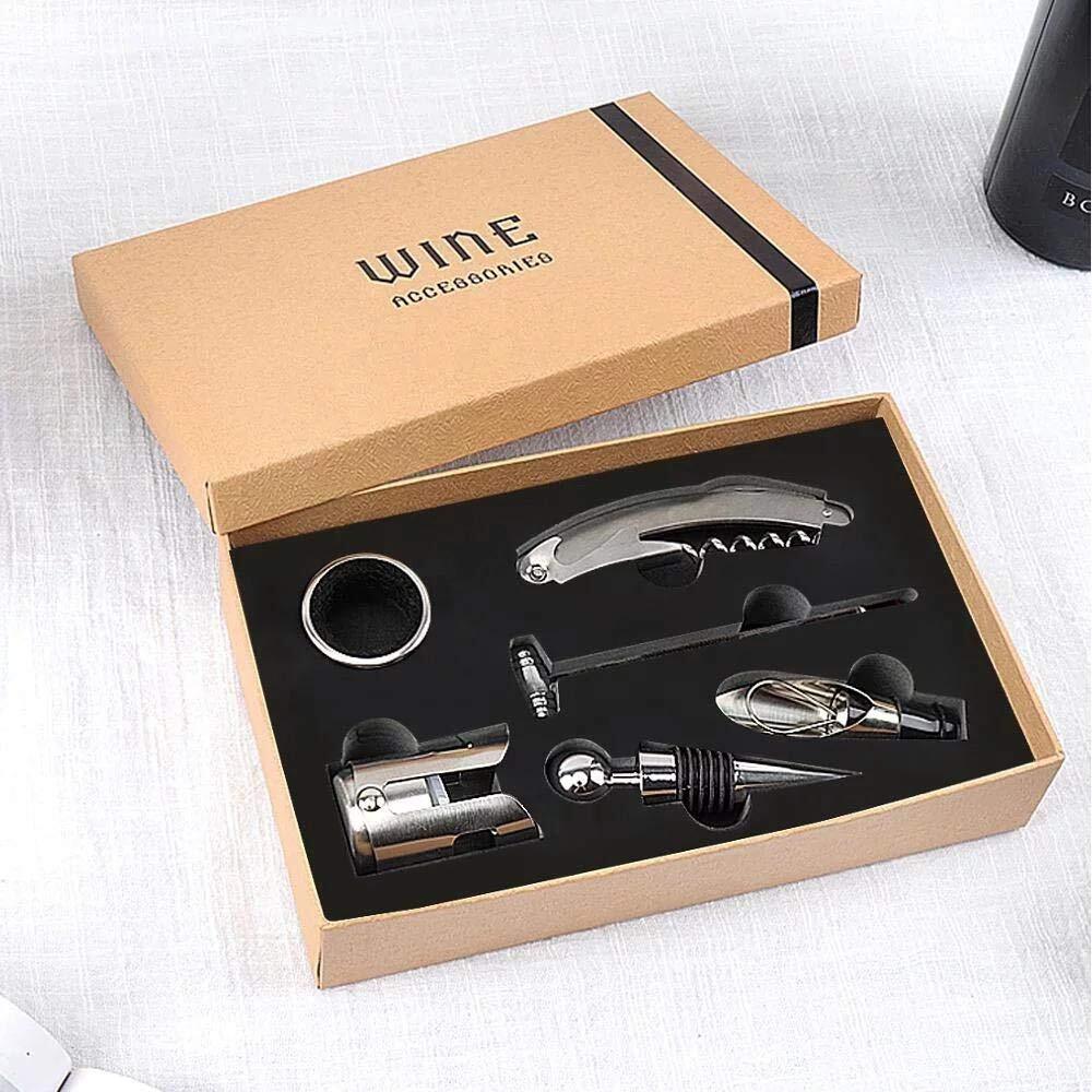 On Da House Wyne Accessories Set - Gift Box - 6 Pc - Color: Black And Silver