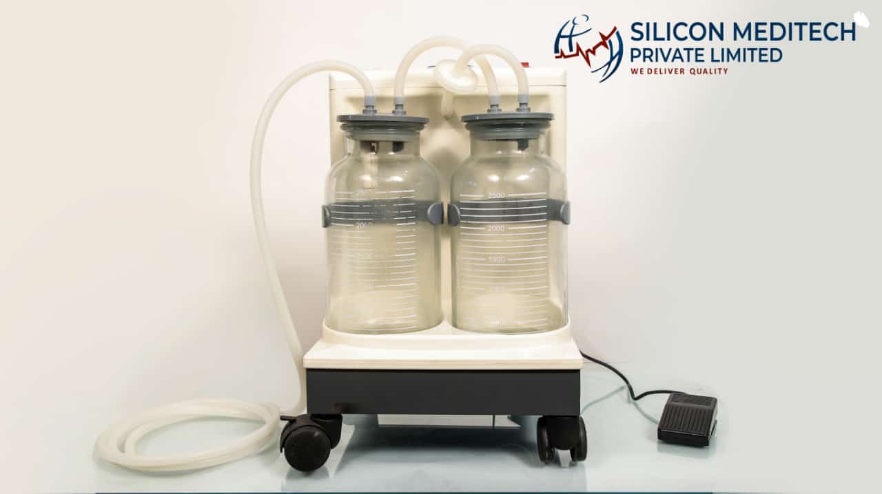 Suction Machine - Powder-coated Metal & Plastic Body, 20 Lpm Capacity | Compact, Portable Design With Oil-free Pump, Foot-switch & Tubing Kit