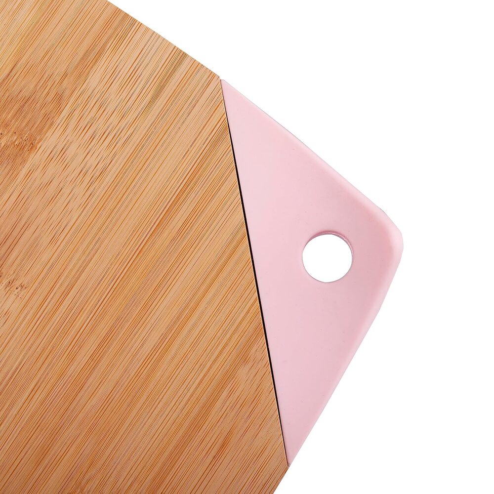 Cherrybox On Da House Bamboo Chopping | Cutting Board - 30.5cm X 23cm , Pink And Blue Silicone Grip For Enhanced Stability And Comfort