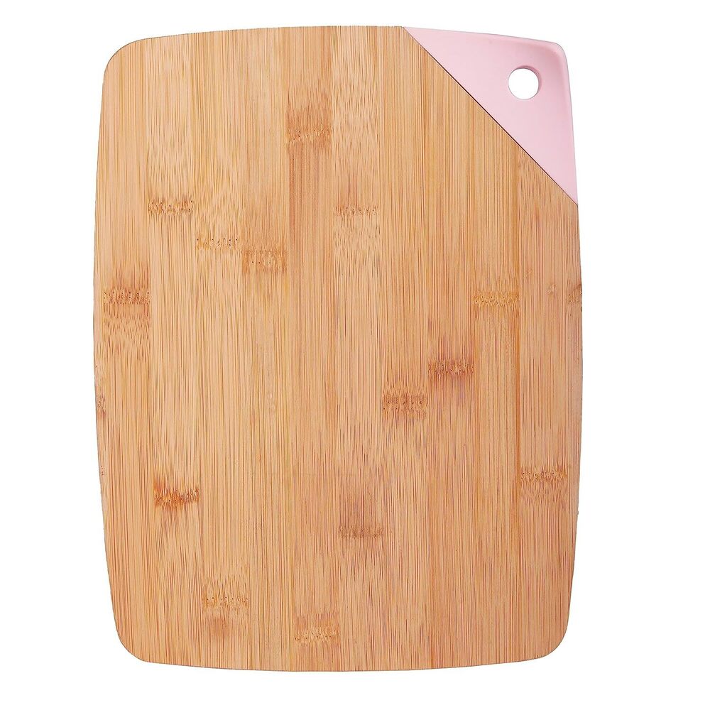 Cherrybox On Da House Bamboo Chopping | Cutting Board - 30.5cm X 23cm , Pink And Blue Silicone Grip For Enhanced Stability And Comfort