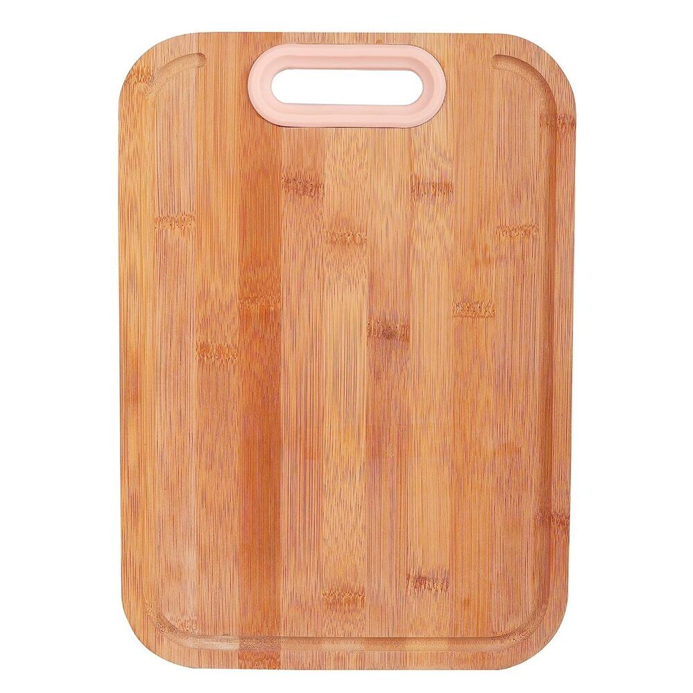 Cherrybox Bamboo Chopping/Cutting Board For Kitchen Use | Unique Design | Silicone Holder/Grip (32.5 X 23) - Color: Pink And Blue