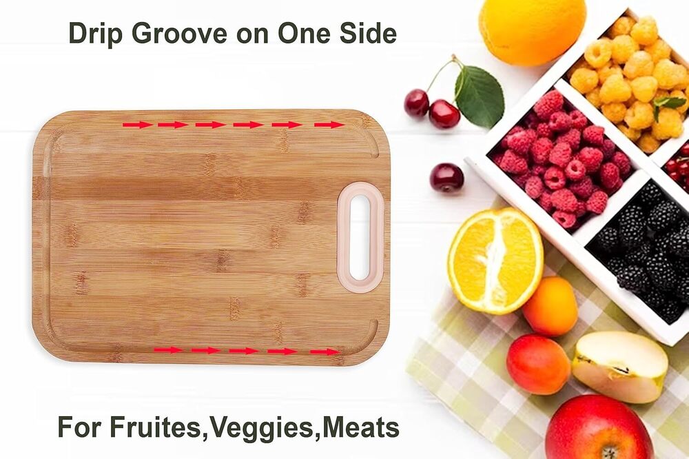 Cherrybox Bamboo Chopping/cutting Board For Kitchen Use | Unique Design | Silicone Holder/grip (32.5 X 23) - Color: Pink And Blue